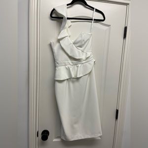 small/6 Bardot one shoulder ruffle white dress